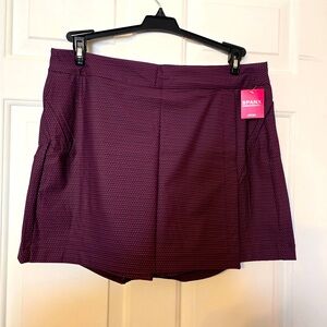 Spanx Womans Skort Large NWT UPF 50 Navy Burgundy Print Tennnis Pickleball Golf